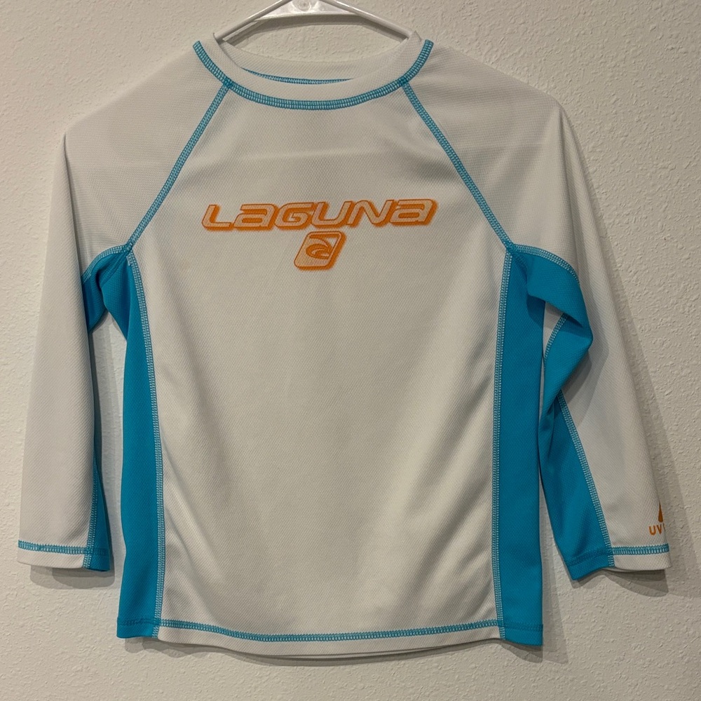 Laguna B White and Blue Kids Swim Rashguard